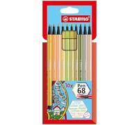 STABILO Pen 68 Fibre Tip Pen - Wallet of 10 - Assorted Colours - NEW