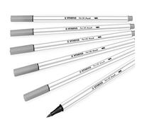 STABILO Premium Fibre-Tip Pen with Brush Tip Pen 68 brush - Pack of 6 - Medium Cold Grey