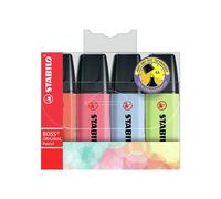 STABILO BOSS ORIGINAL Pastel - Highlighter | Pack of 4 - Mellow Coral Red, Cherry Blossom Pink, Cloudy Blue, Dash of Lime