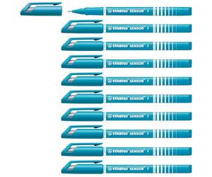 STABILO SENSOR fine - Fineliner with Cushioned F-Tip - Pack of 10 - Turquoise