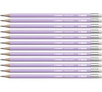 STABILO Swano Pastel - Graphite Pencil with Eraser - Pack of 12 - Lilac - Degree HB