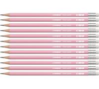 STABILO Swano Pastel - Graphite Pencil with Eraser - Pack of 12 - Pink - Degree