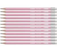 STABILO Swano Pastel - Graphite Pencil with Eraser | Pack of 12 - Pink - HB