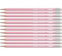 STABILO Swano Pastel - Graphite Pencil with Eraser | Pack of 12 - Pink - HB