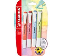 STABILO swing cool Pastel - Highlighter - Pack of 4 - Dash of Lime, Cherry Blossom Pink, Cloudy Blue, Mellow Coral Red