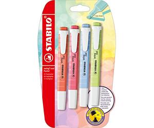 STABILO swing cool Pastel - Highlighter | Pack of 4 - Dash of Lime, Cherry Blossom Pink, Cloudy Blue, Mellow Coral Red