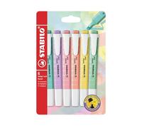 STABILO swing cool Pastel - Highlighter - Pack of 6 - Touch of Turquoise, Hint of Mint, Creamy Peach, Pink Blush, Milky Yellow, Lilac Haze
