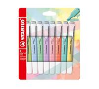 STABILO swing cool Pastel - Highlighter - Pack of 8 - Cloudy Blue, Touch of Turquoise, Hint of Mint, Pink Blush, Dash of Lime, Mellow Coral Red, Milky Yellow, Lilac Haze