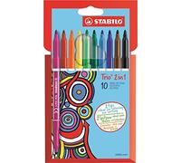 STABILO Trio 2-in-1 - Fibre-Tip Pen and Fineliner - Pack of 10 - Assorted Colours