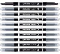 STABILO Trio 2-in-1 - Fibre-Tip Pen and Fineliner - Pack of 10 - Black