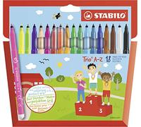 STABILO Fibre-Tip Pen Trio A-Z – Triangular Grip Zone – Pack of 18, Assorted (incl. 3 Neon)