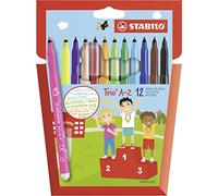 STABILO Trio A-Z - Fibre-Tip Pen with Triangular Grip Zone - Pack of 12 - Assorted Colours including 2 Neon Colours