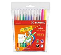 STABILO Trio A-Z - Fibre-Tip Pen with Triangular Grip Zone | Pack of 12 - Assorted Colours including 2 Neon Colours