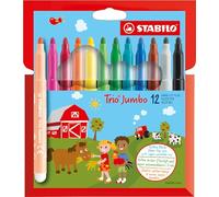 STABILO Trio Jumbo Felt Tip Colouring Pen -Wallet of 12, Assorted Colours