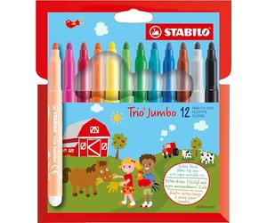 STABILO Trio Jumbo - Extra-Thick Fibre-Tip Pen | Pack of 12 - Assorted Colours