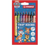STABILO Trio Scribbi PAW Patrol | Triangular Fibre-Tip Pen - Wallet of 8 - with PAW Patrol Print