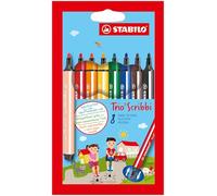 STABILO Fibre-Tip Pen Trio Scribbi – Triangular, Right- or Left-Handed – Pack of 8 Assorted Colours