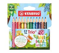 STABILO Triangular Colouring Pencils – Trio Thick Short Animal Vibes – Pack of 12 Assorted Colours