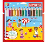 STABILO Trio Thick Colouring Pencils with SHARPENER - Wallet of 24 Mixed Colours