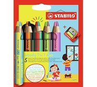 Multi-Talented Pencil - STABILO Woody 3 in 1 duo - Pack of 5 - Assorted Colours with Sharpener