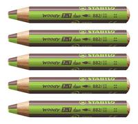 STABILO woody 3-in-1 duo - Multi-Talented Pencil | Pack of 5 - Light Green/Brown