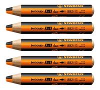 STABILO woody 3-in-1 duo - Multi-Talented Pencil - Pack of 5 - Orange/Black
