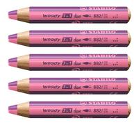 STABILO woody 3-in-1 duo - Multi-Talented Pencil | Pack of 5 - Pink/Lilac