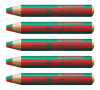 STABILO woody 3-in-1 duo - Multi-Talented Pencil - Pack of 5 - STABILOred/Dark Green