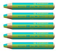 STABILO woody 3-in-1 duo - Multi-Talented Pencil | Pack of 5 - Turquoise/Light Green