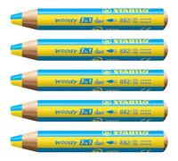 STABILO woody 3-in-1 duo - Multi-Talented Pencil - Pack of 5 - Yellow/Cyan Blue