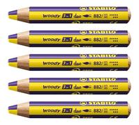 STABILO woody 3-in-1 duo - Multi-Talented Pencil | Pack of 5 - Yellow/Violet