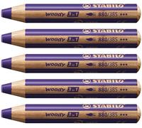 STABILO Pencil woody 3-in-1 – Multi-Talented – Pack of 5 – Violet