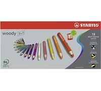 Multi-talented Pencil - STABILO woody 3-in-1 - Pack of 18 - Assorted colours with sharpener