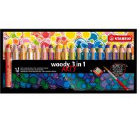 STABILO woody 3-in-1 - Multi-Talented Pencil - ARTY - Pack of 18 - Assorted Col