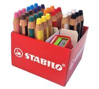 STABILO woody 3-in-1 - Multi-Talented Pencil - Classpack of 30 - with 10 Assorted Colours and 2 Sharpeners