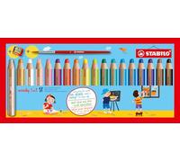 STABILO woody 3-in-1 - Multi-Talented Pencil - Pack of 18 - Assorted Colours with Sharpener and Paint Brush