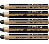 STABILO woody 3-in-1 - Multi-Talented Pencil - Pack of 5 - Black