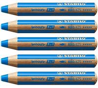 STABILO woody 3-in-1 - Multi-Talented Pencil - Pack of 5 - Blue