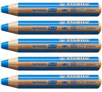 STABILO woody 3-in-1 - Multi-Talented Pencil - Pack of 5 - Blue