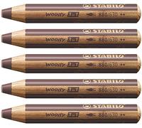 STABILO woody 3-in-1 - Multi-Talented Pencil - Pack of 5 - Brown