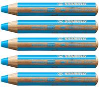 STABILO woody 3-in-1 - Multi-Talented Pencil - Pack of 5 - Cyan Blue