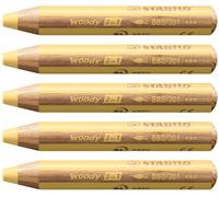 STABILO woody 3-in-1 - Multi-Talented Pencil - Pack of 5 - Pastel Yellow