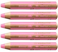 STABILO woody 3-in-1 - Multi-Talented Pencil - Pack of 5 - Pink