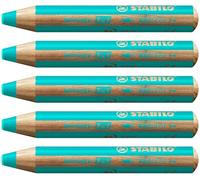 STABILO woody 3-in-1 - Multi-Talented Pencil - Pack of 5 - Turquoise