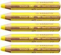 STABILO woody 3-in-1 - Multi-Talented Pencil - Pack of 5 - Yellow