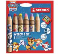 STABILO woody 3-in-1 PAW Patrol | Multi-Talented Pencil - Wallet of 6 incl. Sharpener - with PAW Patrol Print