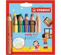 STABILO woody 3-in-1 - Multi-Talented Pencil | Pack of 6 - Assorted Colours with Sharpener