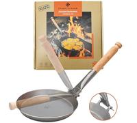 Stabilotherm JÄGARSTEKPANNA Original Carbon Steel Frying Pan with Foldable Birch Handle, for Outdoor Indoor Cooking, Camping, Travel-Friendly