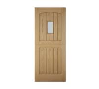 Stable 2 Panel Frosted Glass Frosted Glazed Cottage Wooden White Oak Veneer External Front Door, (H)1981mm (W)838mm