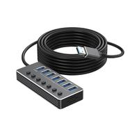 Stable Connection USB Hubs Aluminum 7Port Individual Switches LED Indicators and Fast Speed USB3.0 2.0 for Data Transfer Individual Switches